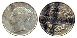 Victoria Queen, Silver, Rupee, 1840, continuous legend, Bombay Mint, English Head, rev. tw
