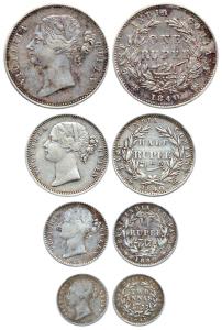 Victoria Queen, Silver (4), set of four, Rupee, ½ Rupee, ¼ Rupee and 2 Annas, 1840, divide