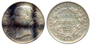 Victoria Queen, Silver, Rupee, 1840, divided legend, Madras Mint, W.W.S. Raised, 28 Berrie