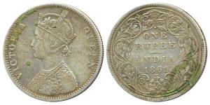 Victoria Queen, Silver, Rupee, 1862, obv A / rev II Top One Dot, Bottom Two Dots, twelfth 