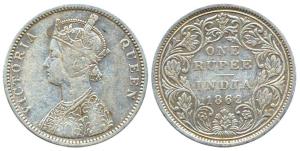 Victoria Queen, Silver, Rupee, 1862, obv A / rev II Top No Dot, Bottom Seven Dots, With Cr