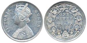 Victoria Queen, Silver, Rupee, 1862, Bombay Mint, A / II / 0 / 10 Dots. Extremely Fine.