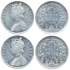 Victoria Queen, Silver (2), Rupee, 1862, Bombay Mint, A / II / 0 / 4, A / II / o / 6. Very