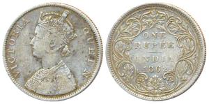 Victoria Queen, Silver, Rupee, 1862, obv B / Rev II, Top Two Dots, Bottom No Dot, second y