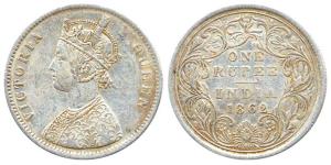 Victoria Queen, Silver, Rupee, 1862, Calcutta Mint, obv Aa / rev II, Four Pineapple With C