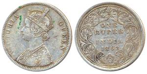 Victoria Queen, Silver, Rupee, 1862, Calcutta Mint, obv Aa / rev II, Four Pineapple with C