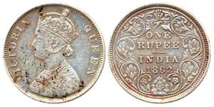 Victoria Queen, Silver, Rupee, 1862, Bombay Mint, obv B / rev II, Thick Lettering Type. Ab