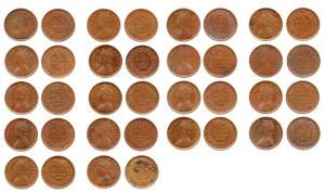 Victoria Queen and Empress, Copper (18), Complete Set, ½ Pice, 1862 to 1901. About Fine to