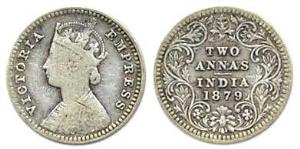 Victoria Empress, Silver, 2 Annas, 1879, Calcutta Mint, obv B / rev II, ’C’ incuse. Good+.