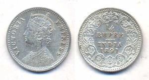 Victoria Empress, Silver, ¼ Rupee, 1891, Calcutta Mint, obv C / rev II, ’C’ incuse. Fine.