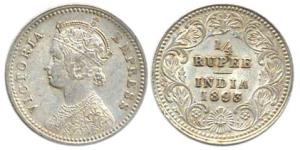 Victoria Empress, Silver, ¼ Rupee, 1893, Calcutta Mint, obv C / rev II, ’C’ Incuse. Fine+.