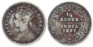 Victoria Empress, Silver, ¼ Rupee, 1897, Calcutta Mint, obv C / rev II. About Fine.