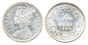 Victoria Empress, Silver, ¼ Rupee, 1900, Calcutta Mint, obv C / rev II, ’C’ incuse. Very R