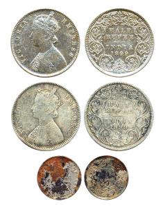 Victoria Empress, Silver (2), ½ Rupee, 1899. obv A / rev I ’C’ incuse and obv A / rev I ’B