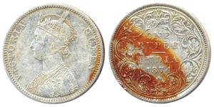Victoria Queen, Silver, Rupee, 1874, Bombay Mint, obv A2 / rev II, without Dot. About Fine