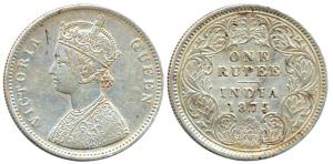 Victoria Queen, Silver, Rupee, 1875, Calcutta Mint, obv A1 / rev I. Fine+, Scarce.