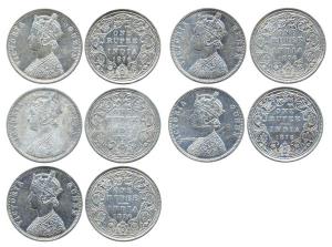 Victoria Queen, Silver (5), Rupee, 1876, Bombay Mint, obv A2 / rev II. Fine to Very Fine+,