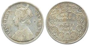 Victoria Queen, Silver, Rupee, 1876, Calcutta Mint, obv A1/rev I Fine.