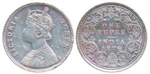 Victoria Empress, Silver, Rupee, 1876, Calcutta Mint but no Mint Mark, obv A1 / rev I. Fin