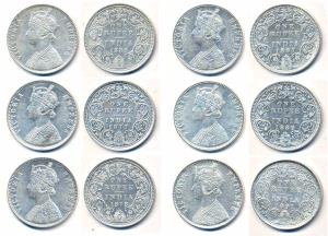 Victoria Empress, Silver (6), Rupee, 1877, obv A3 / rev I / Dot, 1878 obv C2 / rev I / ’B’