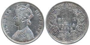 Victoria Empress, Silver, Rupee, 1878, Bombay Mint, obv A3 / rev I, with Dot, About Fine, 