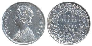 Victoria Empress, Silver, Rupee, 1878, Calcutta Mint, obv A1 / rev I / No Mint Mark, Very 