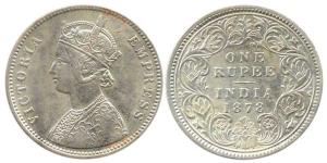 Victoria Empress, Silver, Rupee, 1878, Calcutta Mint but no Mint Mark, obv A1 / rev I. Fin