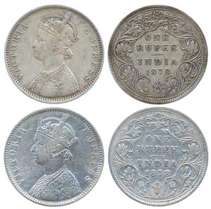 Victoria Empress, Silver (2), Rupee, 1878, obv A3 / rev II / Variant of rev II Flower, Bom