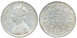 Victoria Empress, Silver, Rupee, 1879, Calcutta Mint, obv A1 / rev I, ’C’ incuse. Fine+.