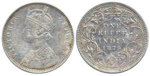 Victoria Empress, Silver, Rupee, 1879, Bombay Mint, obv A3 / rev IV, with Dot. Fine.