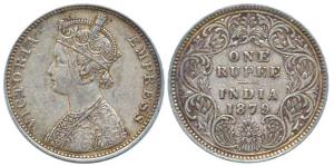 Victoria Empress, Silver, Rupee, 1879, Bombay Mint, obv A3 / rev I. Scarce, Fine+.