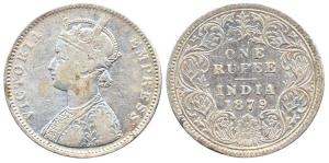 Victoria Empress, Silver, Rupee, 1879, Bombay Mint, obv A3 / rev I, no Mint Mark, probably