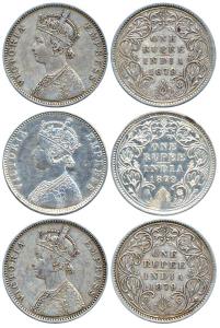 Victoria Empress, Silver (3), Rupee, 1879, Bombay Mint, obv A3 / rev I, with Dot. Fine to 