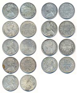 Victoria Empress, Silver (9), Rupees, 1879, A1 / I / C incuse, 1879 A3 / I / with Dot Bomb