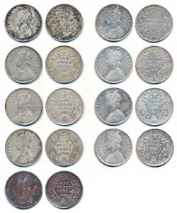 Victoria Empress, Silver (9), Rupee, 1880, Bombay Mint, obv A3 / rev IV / Dot. Fine to Ver