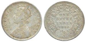 Victoria Empress, Silver, Rupee, 1880, Bombay Mint, obv A3 / rev IV, with Dot. Fine.