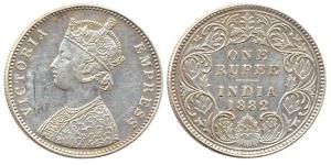 Victoria Empress, Silver, Rupee, 1882, Bombay Mint, obv A3 / rev I, with Dot. Very Fine+.