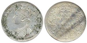 Victoria Empress, Silver, Rupee, 1883, Calcutta Mint, obv A1 / rev I, ’C’ Incuse. About Ve