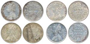 Victoria Empress, Silver (4), Rupee, 1885, A3 / rev I, ’B’ Raised, 1886, obv C / rev I, ’C