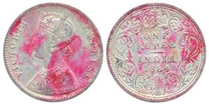 Victoria Empress, Silver, Rupee, 1884, obv A1 / rev I, ’C’ Incuse. Fine.