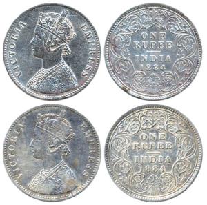 Victoria Empress, Silver (2), Rupee, 1884, Calcutta Mint, obv A1 / rev I, ’C’ Incuse. Fine