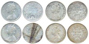 Victoria Empress, Silver (4), Rupee, Various Dates 1876 with Dot, 1879 with Dot, 1882 with