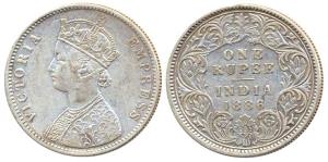 Victoria Empress, Silver, Rupee, 1886, Calcutta Mint, obv A4 / rev I, ’C’ incuse. About Ve