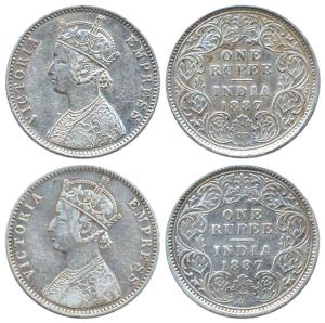 Victoria Empress, Silver (2), Rupee, 1887, Calcutta Mint, obv C3 / rev I, ’C’ incuse. Fine