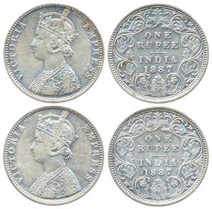 Victoria Empress, Silver (2), Rupee, 1887, Bombay Mint, obv C2 / rev I, ’B’ Incuse, (Inver