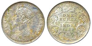 Victoria Empress, Silver, Rupee, 1888, obv C / rev I ’C’ incuse. Scarce. Fine+.