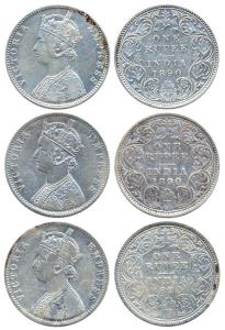 Victoria Empress, Silver, Rupee (3), 1890, Calcutta Mint (2), obv C3 / rev I, ’C’ Incuse, 