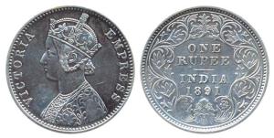 Victoria Empress, Silver, Rupee, 1891, Calcutta Mint, obv C3 / rev I , ’C’ Incuse. Fine+.