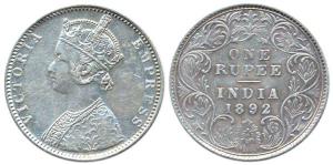 Victoria Empress, Silver, Rupee, 1892, C2 / I / ’B’ incuse. Fine+.