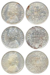 Victoria Empress, Silver (3), Rupee, 1882, Bombay Mint, obv A3 / rev I, with Dot, 1893, Bo